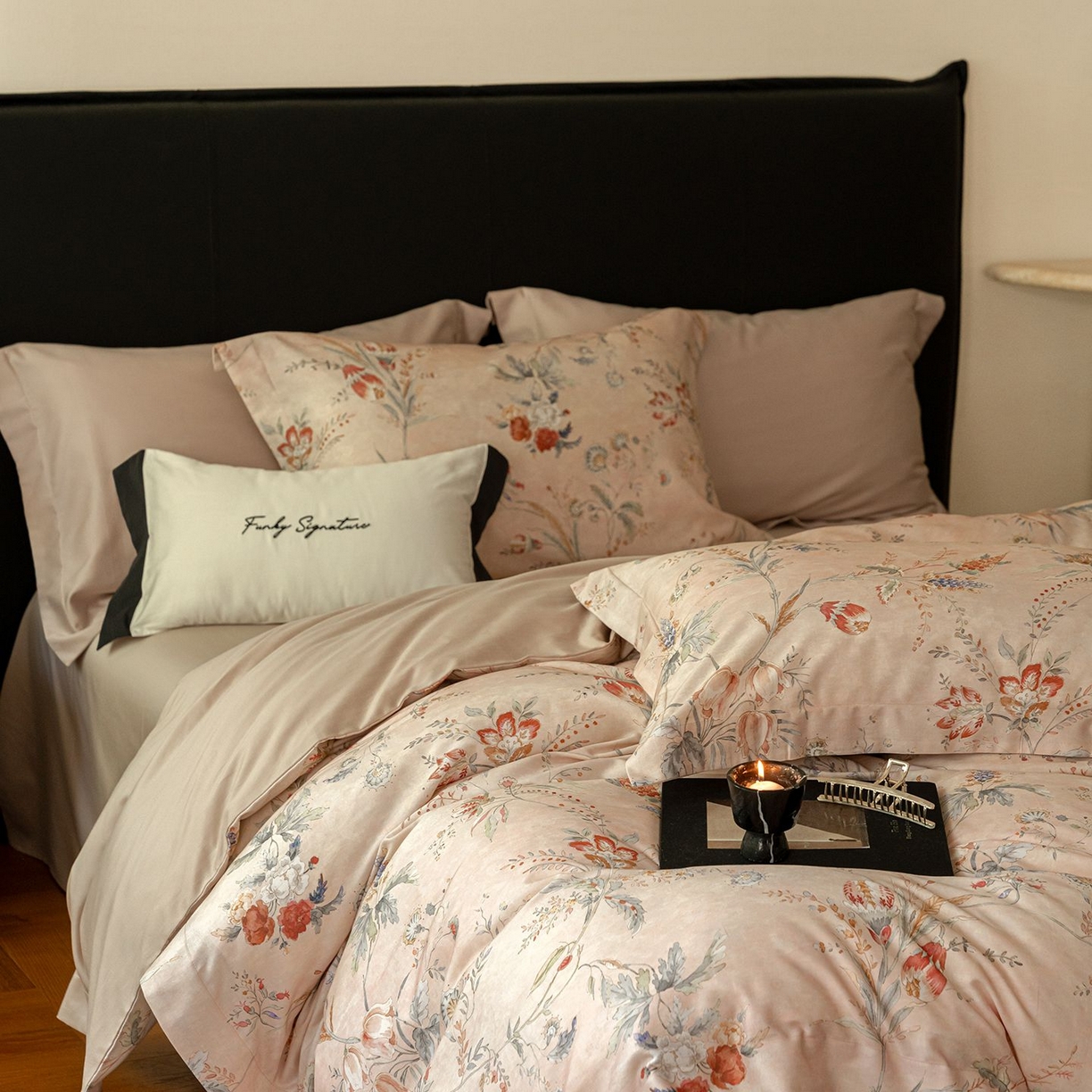 91家纺网 家纺一手货源 找家纺 黛舒家居 2025新款天丝棉磨毛花卉四件套 繁花佩影