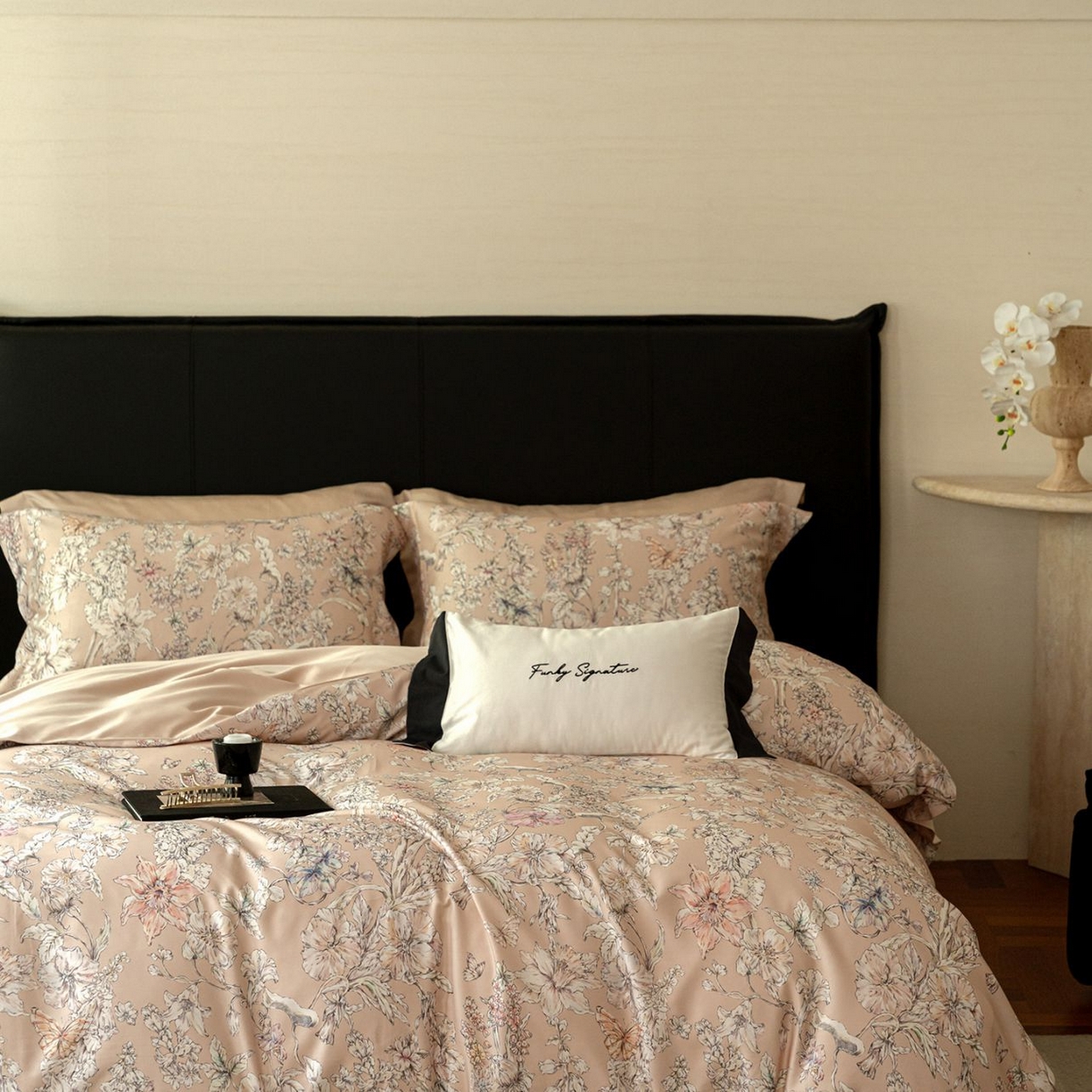 91家纺网 家纺一手货源 找家纺 黛舒家居 2025新款天丝棉磨毛花卉四件套 花攒绮簇