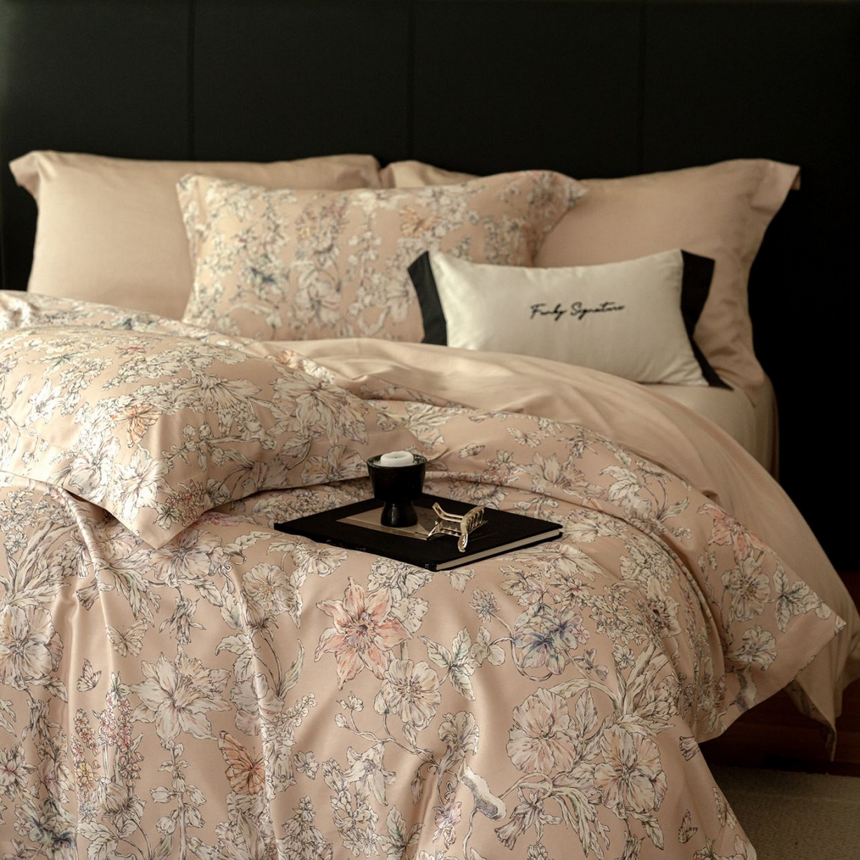 91家纺网 家纺一手货源 找家纺 黛舒家居 2025新款天丝棉磨毛花卉四件套 花攒绮簇