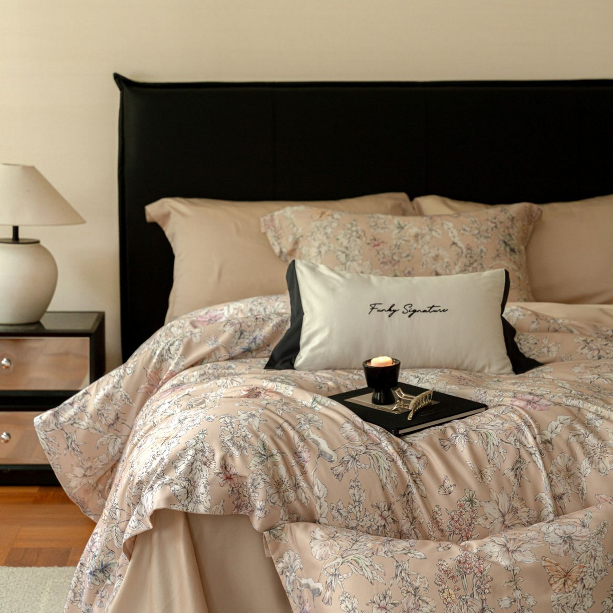 91家纺网 家纺一手货源 找家纺 黛舒家居 2025新款天丝棉磨毛花卉四件套 花攒绮簇