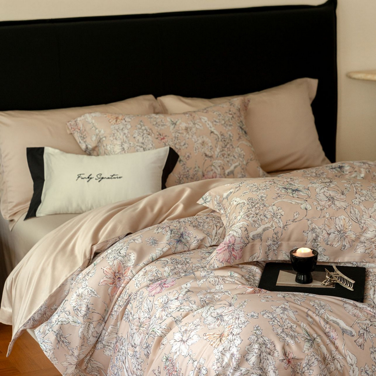 91家纺网 家纺一手货源 找家纺 黛舒家居 2025新款天丝棉磨毛花卉四件套 花攒绮簇