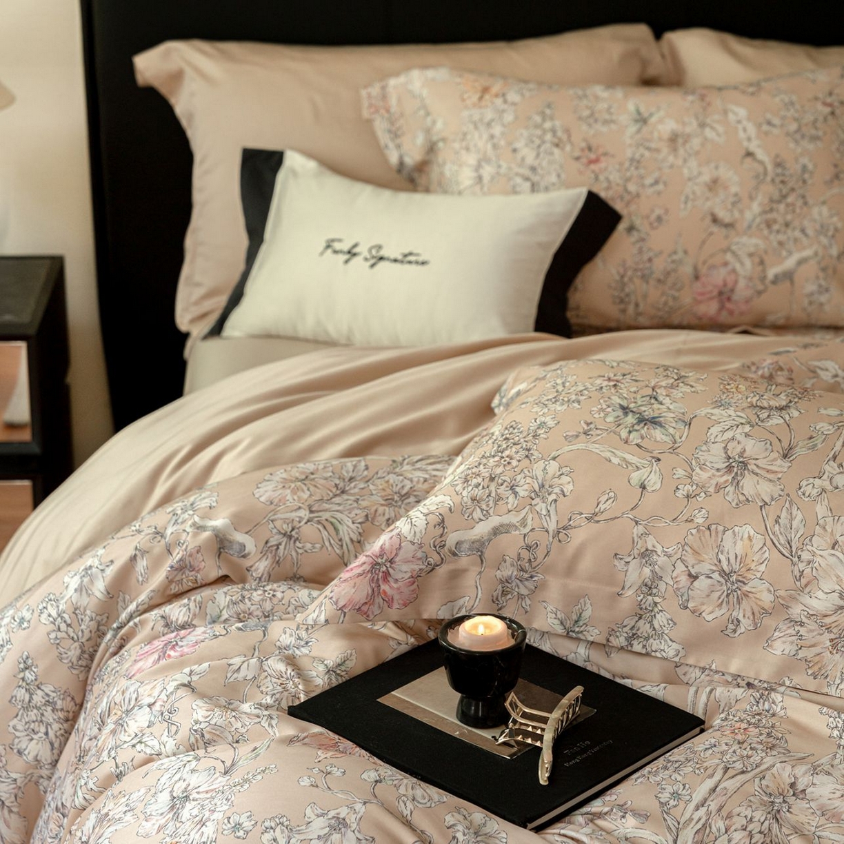 91家纺网 家纺一手货源 找家纺 黛舒家居 2025新款天丝棉磨毛花卉四件套 花攒绮簇