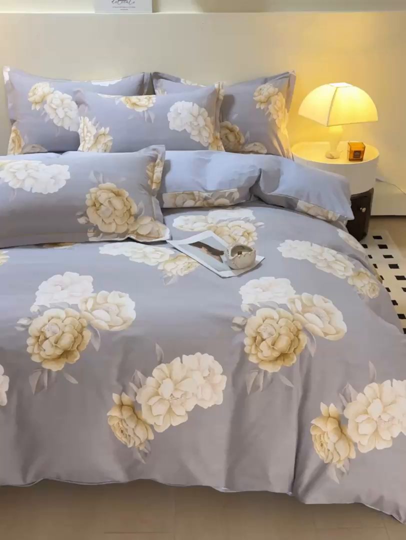 91家纺网 家纺一手货源 找家纺 博弈家纺 2025新款100%加厚全棉纯棉四件套喷气磨毛四件套-礼盒装 春和景明