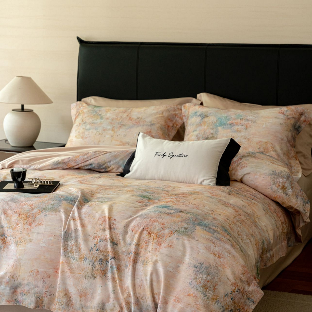 91家纺网 家纺一手货源 找家纺 黛舒家居 2025新款天丝棉磨毛花卉四件套 花枝浅梦