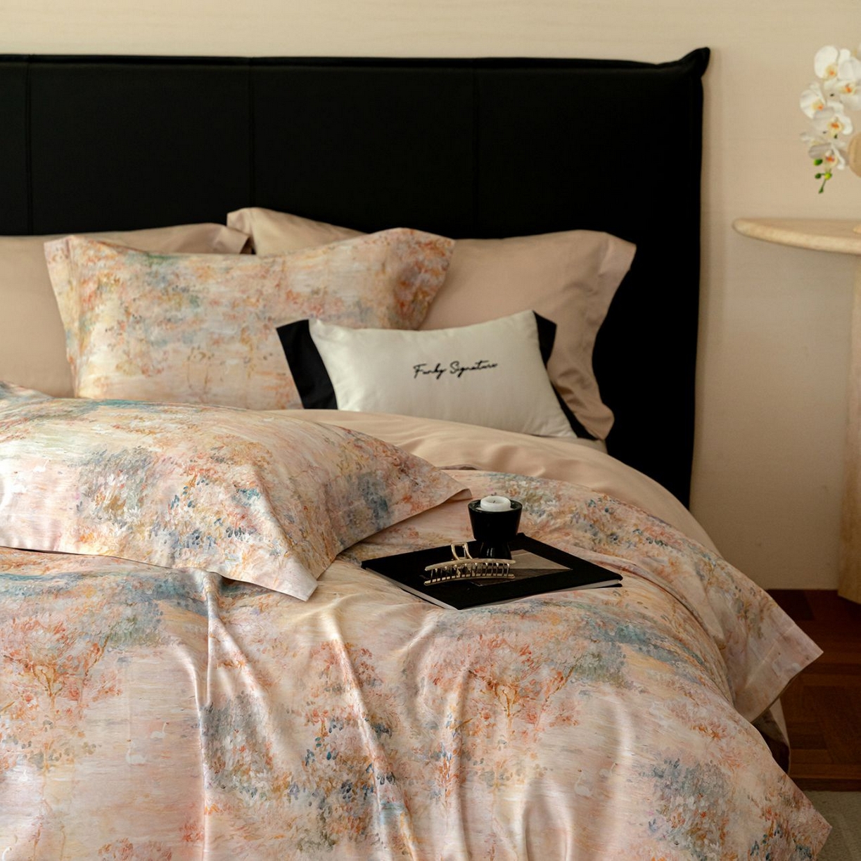 91家纺网 家纺一手货源 找家纺 黛舒家居 2025新款天丝棉磨毛花卉四件套 花枝浅梦