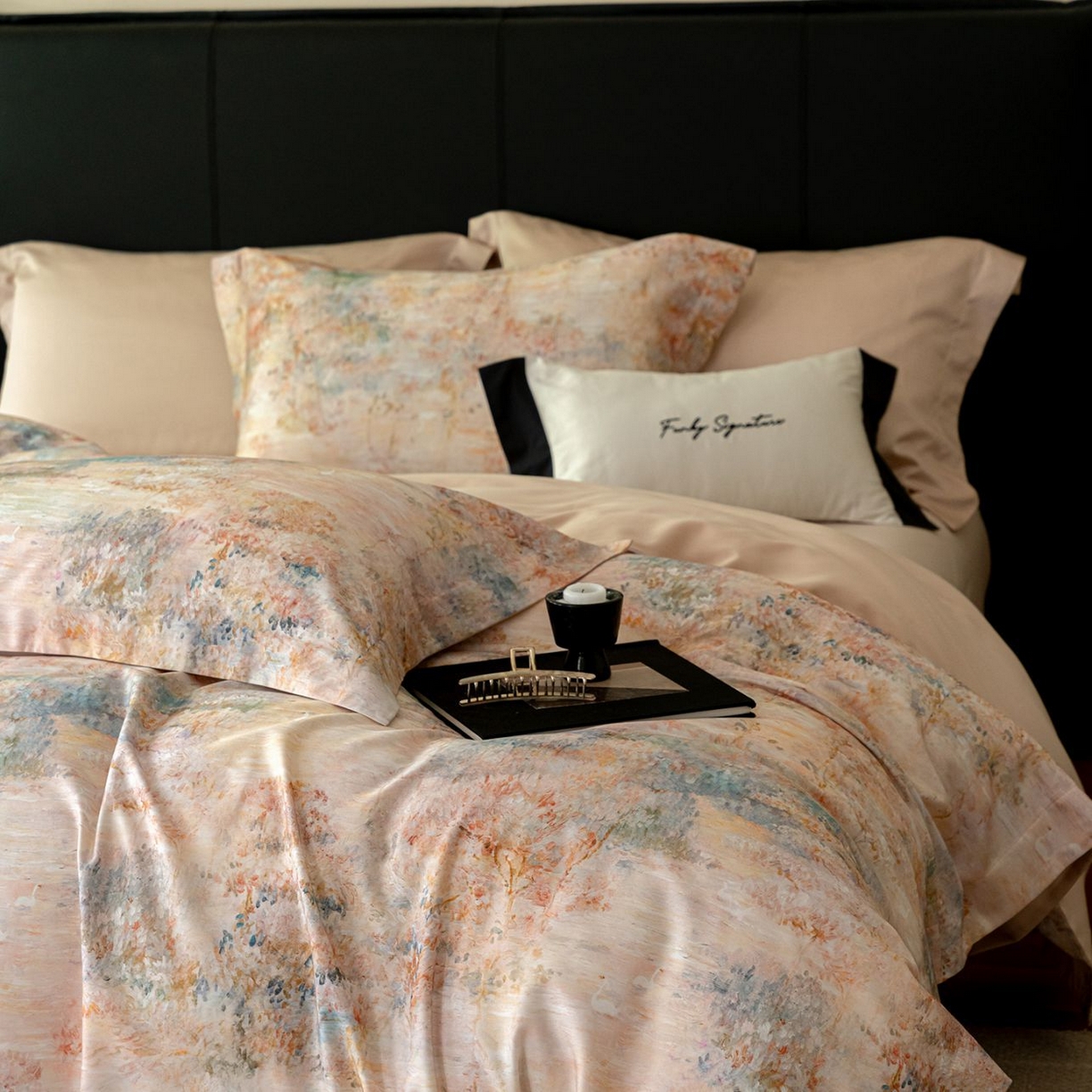 91家纺网 家纺一手货源 找家纺 黛舒家居 2025新款天丝棉磨毛花卉四件套 花枝浅梦