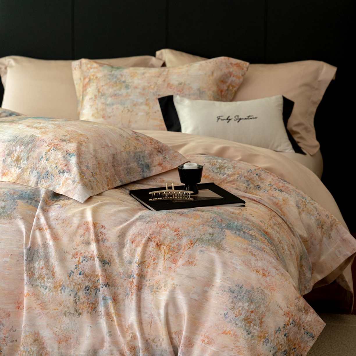 91家纺网 家纺一手货源 找家纺 黛舒家居 2025新款天丝棉磨毛花卉四件套 花枝浅梦