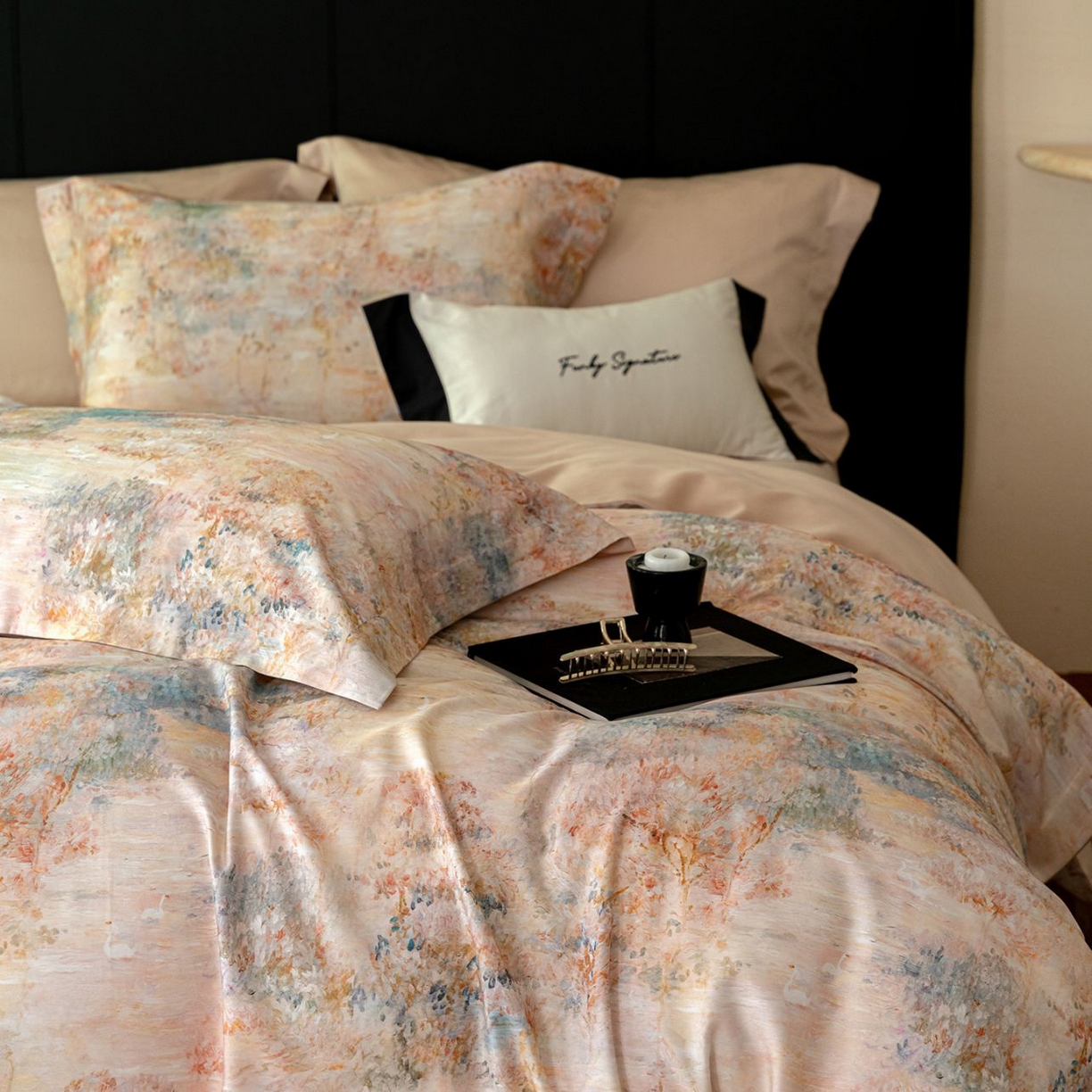 91家纺网 家纺一手货源 找家纺 黛舒家居 2025新款天丝棉磨毛花卉四件套 花枝浅梦