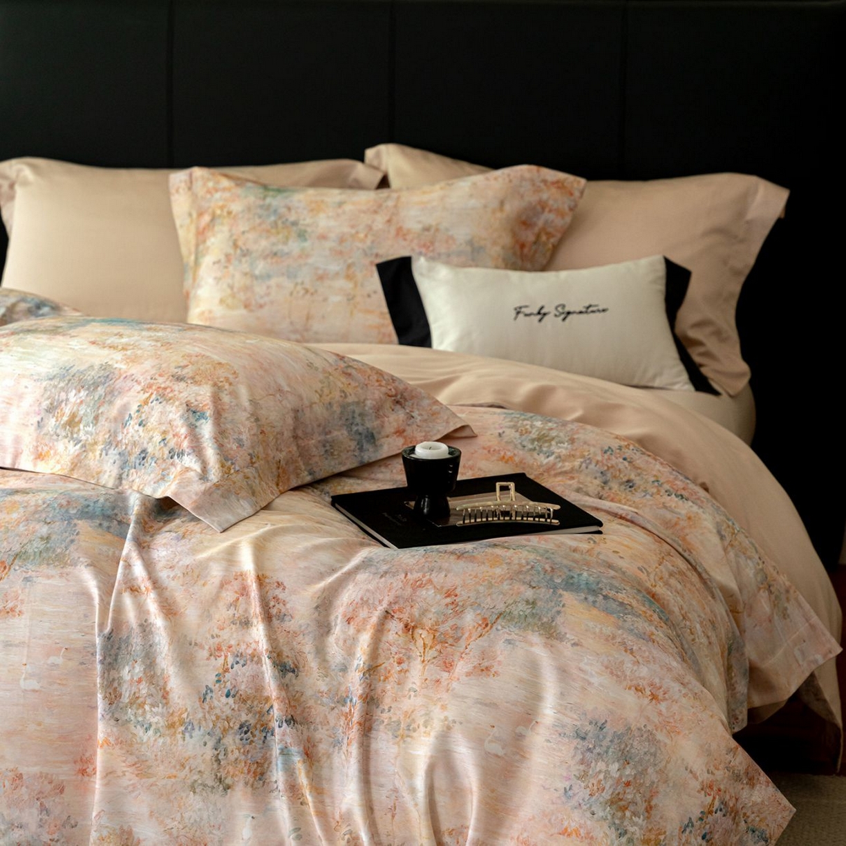 91家纺网 家纺一手货源 找家纺 黛舒家居 2025新款天丝棉磨毛花卉四件套 花枝浅梦