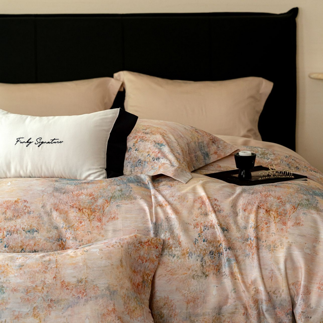 91家纺网 家纺一手货源 找家纺 黛舒家居 2025新款天丝棉磨毛花卉四件套 花枝浅梦