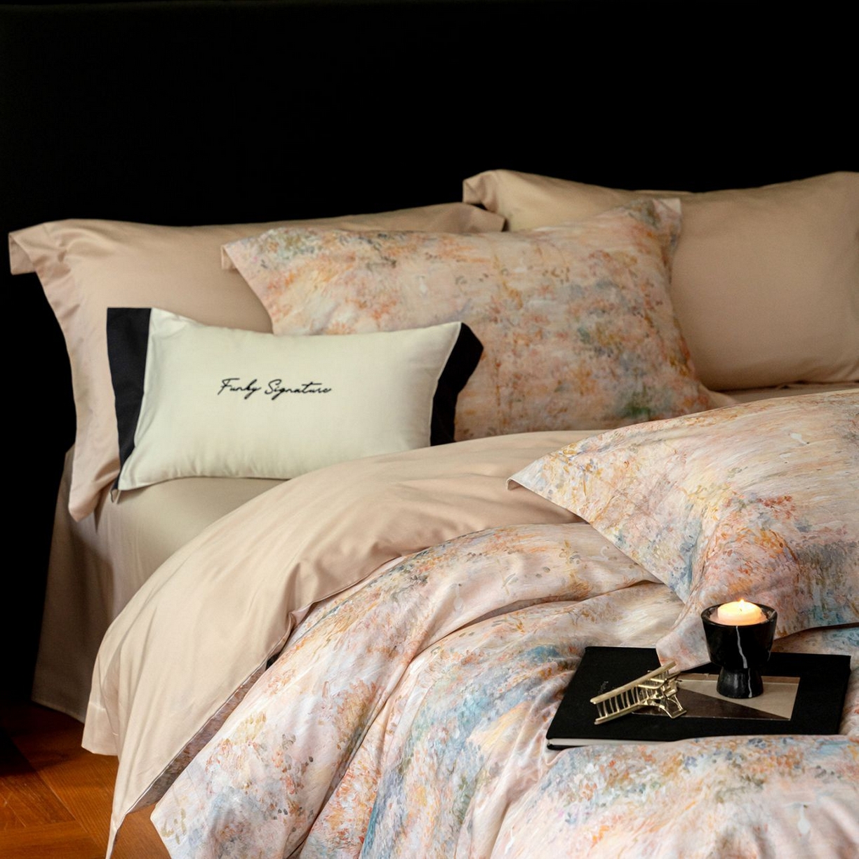 91家纺网 家纺一手货源 找家纺 黛舒家居 2025新款天丝棉磨毛花卉四件套 花枝浅梦