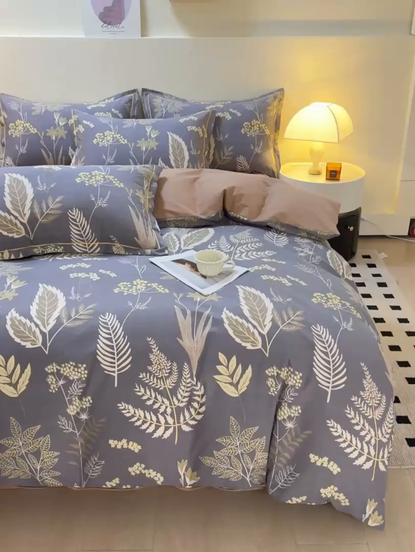 91家纺网 家纺一手货源 找家纺 博弈家纺 2025新款100%加厚全棉纯棉四件套喷气磨毛四件套-礼盒装 花枝漫漫