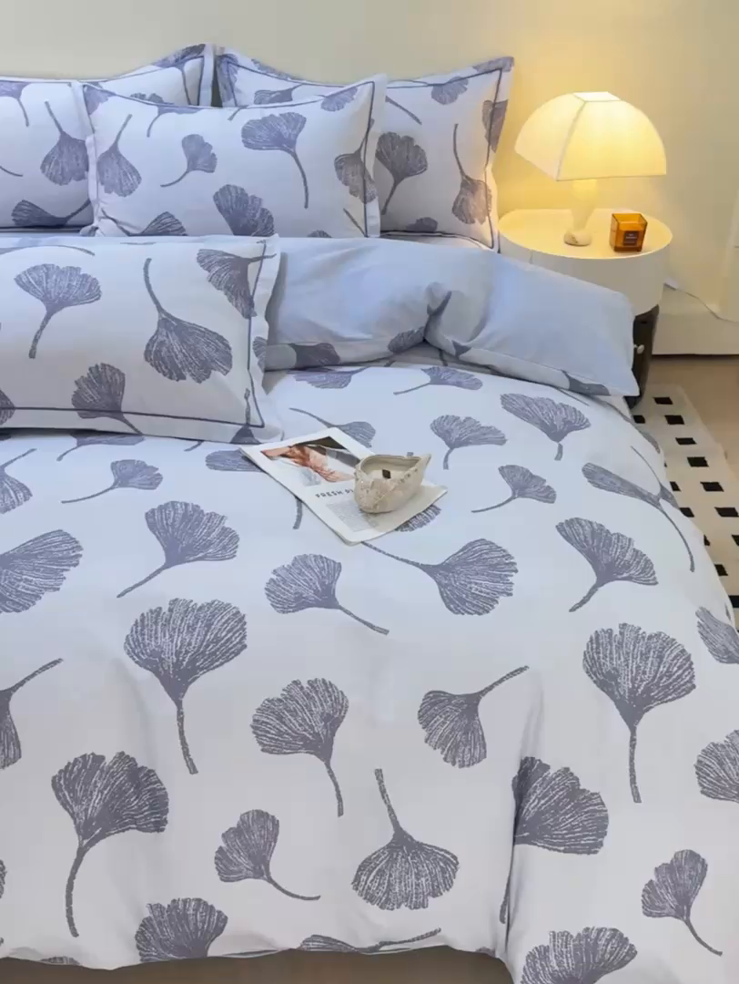 91家纺网 家纺一手货源 找家纺 博弈家纺 2025新款100%加厚全棉纯棉四件套喷气磨毛四件套-礼盒装 银杏飘香