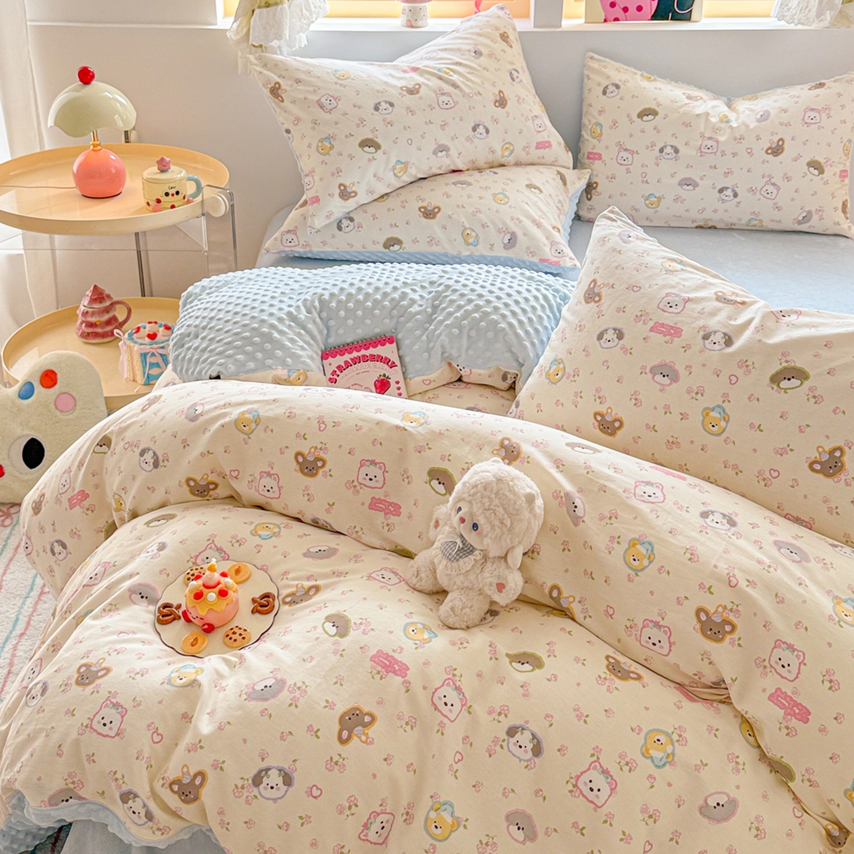 91家纺网 家纺一手货源 找家纺 （总）简宜家居（朝初家纺） 2025新款全棉安抚豆豆绒卡通印花小清新四件套