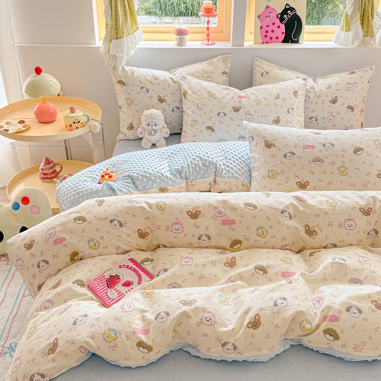 91家纺网 家纺一手货源 找家纺 （总）简宜家居（朝初家纺） 2025新款全棉安抚豆豆绒卡通印花小清新四件套