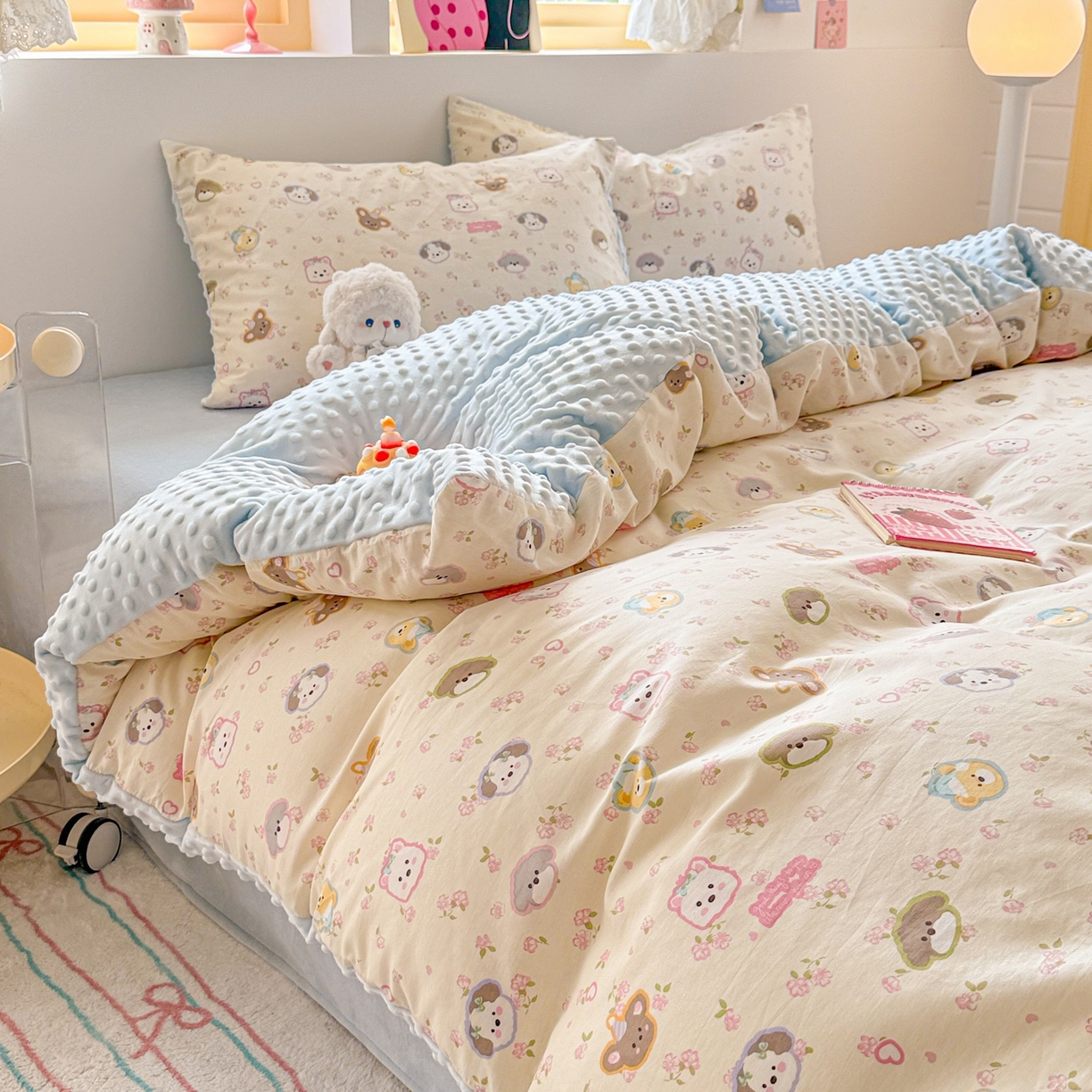 91家纺网 家纺一手货源 找家纺 （总）简宜家居（朝初家纺） 2025新款全棉安抚豆豆绒卡通印花小清新四件套