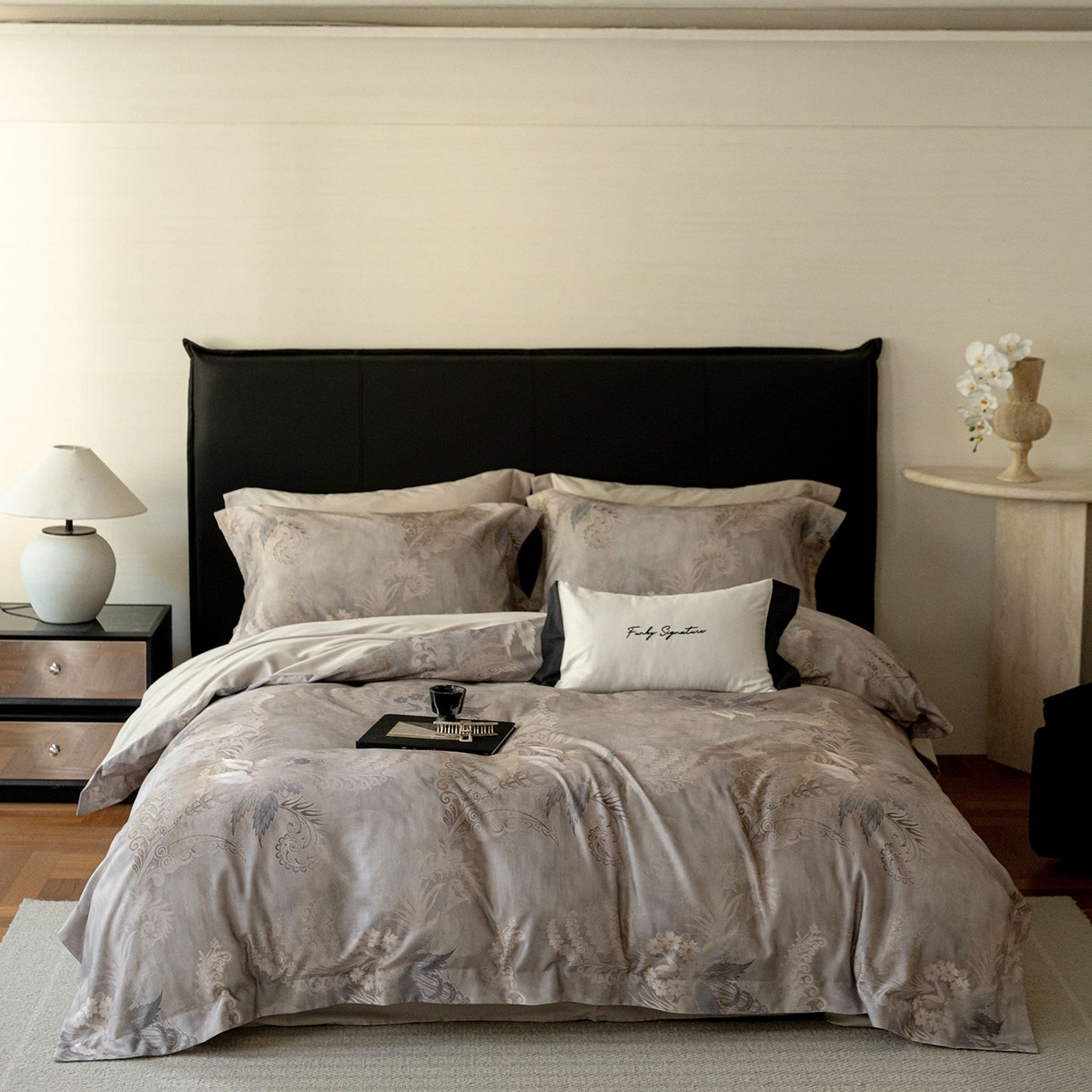 黛舒家居 2025新款天丝棉磨毛花卉四件套 梧叶花筑