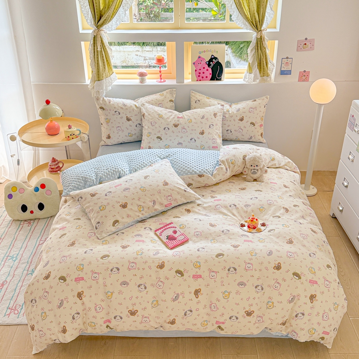 91家纺网 家纺一手货源 找家纺 （总）简宜家居（朝初家纺） 2025新款全棉安抚豆豆绒卡通印花小清新四件套