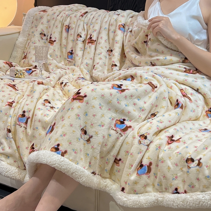 91家纺网 家纺一手货源 找家纺 （总）朵朵家纺 2025新款加厚牛奶绒羊羔绒印花多功能盖毯（可定制尺寸 ）