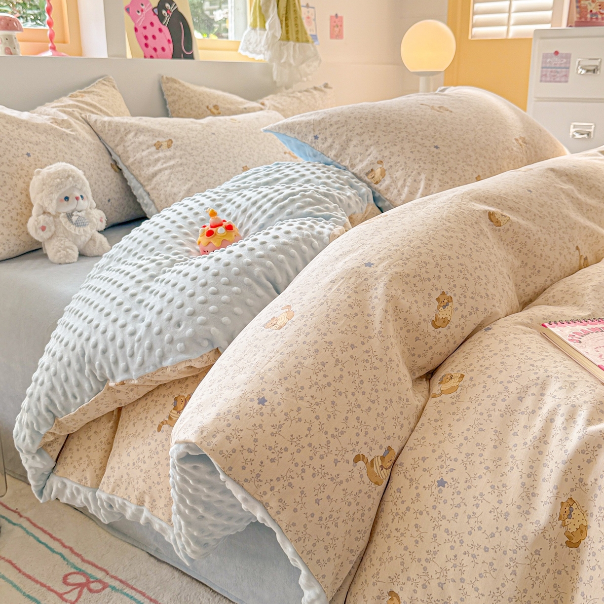 91家纺网 家纺一手货源 找家纺 （总）简宜家居（朝初家纺） 2025新款全棉安抚豆豆绒卡通印花小清新四件套