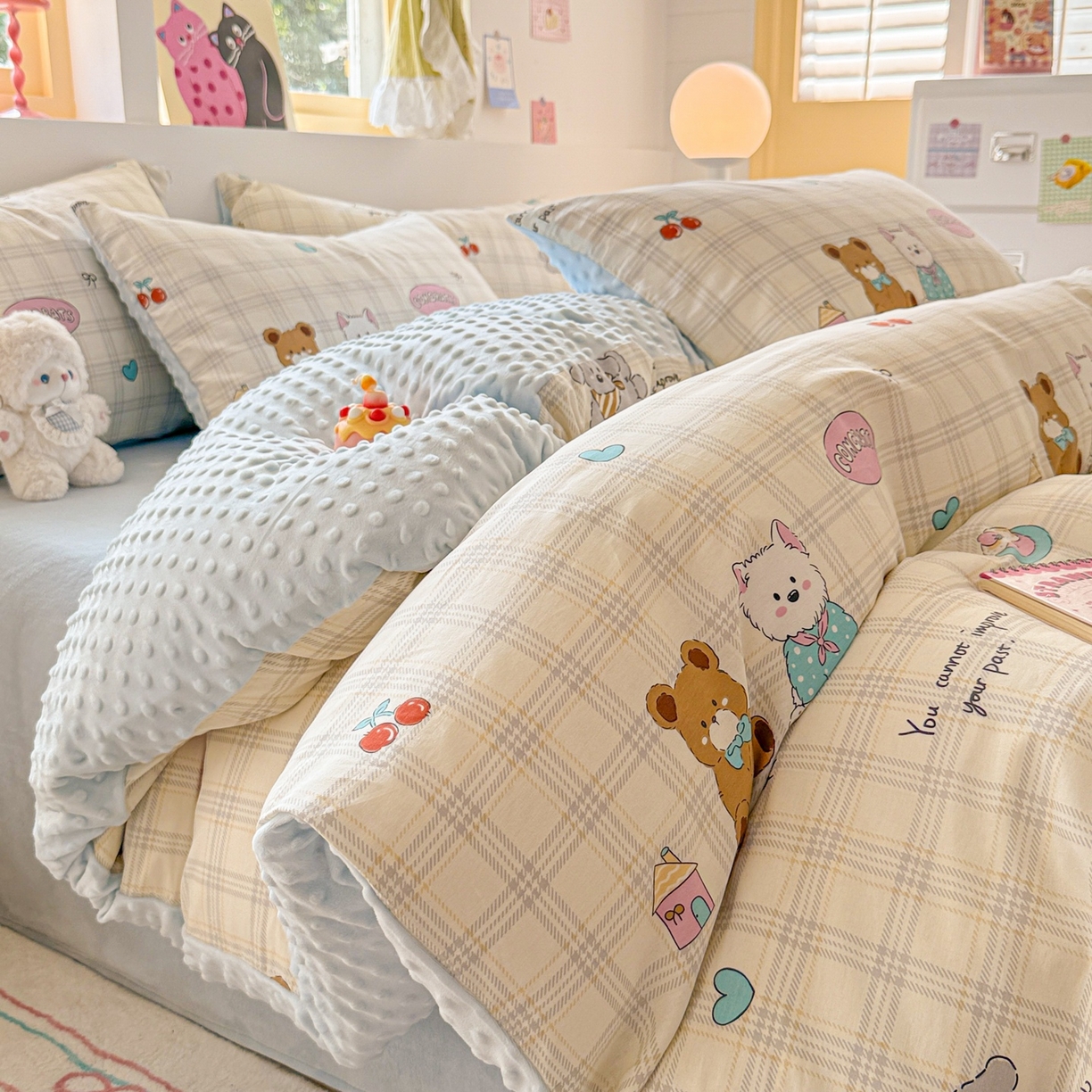 91家纺网 家纺一手货源 找家纺 （总）简宜家居（朝初家纺） 2025新款全棉安抚豆豆绒卡通印花小清新四件套