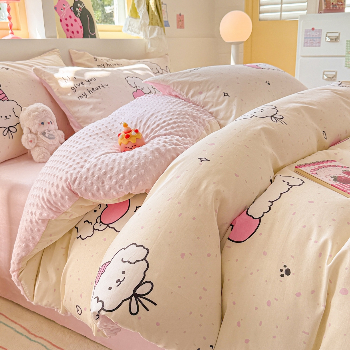 91家纺网 家纺一手货源 找家纺 （总）简宜家居（朝初家纺） 2025新款全棉安抚豆豆绒卡通印花小清新四件套