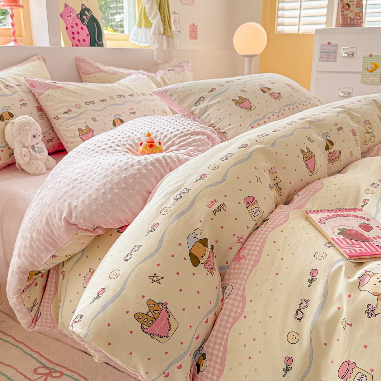 91家纺网 家纺一手货源 找家纺 （总）简宜家居（朝初家纺） 2025新款全棉安抚豆豆绒卡通印花小清新四件套