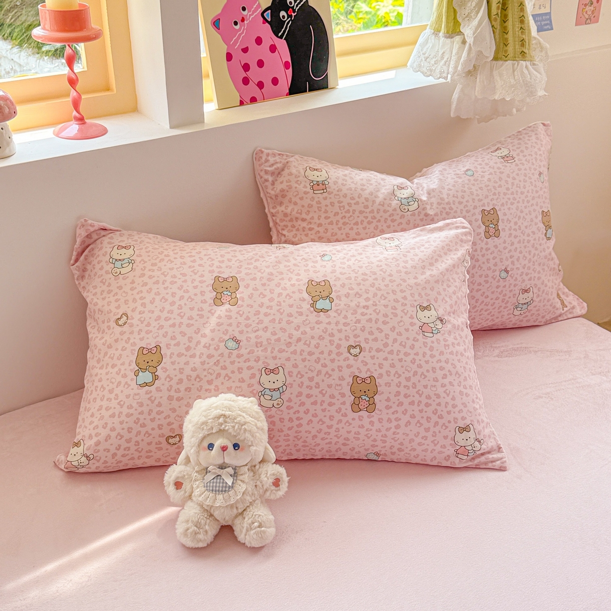 91家纺网 家纺一手货源 找家纺 简宜家居（朝初家纺） 2025新款全棉安抚豆豆绒卡通印花小清新四件套 豹纹-粉