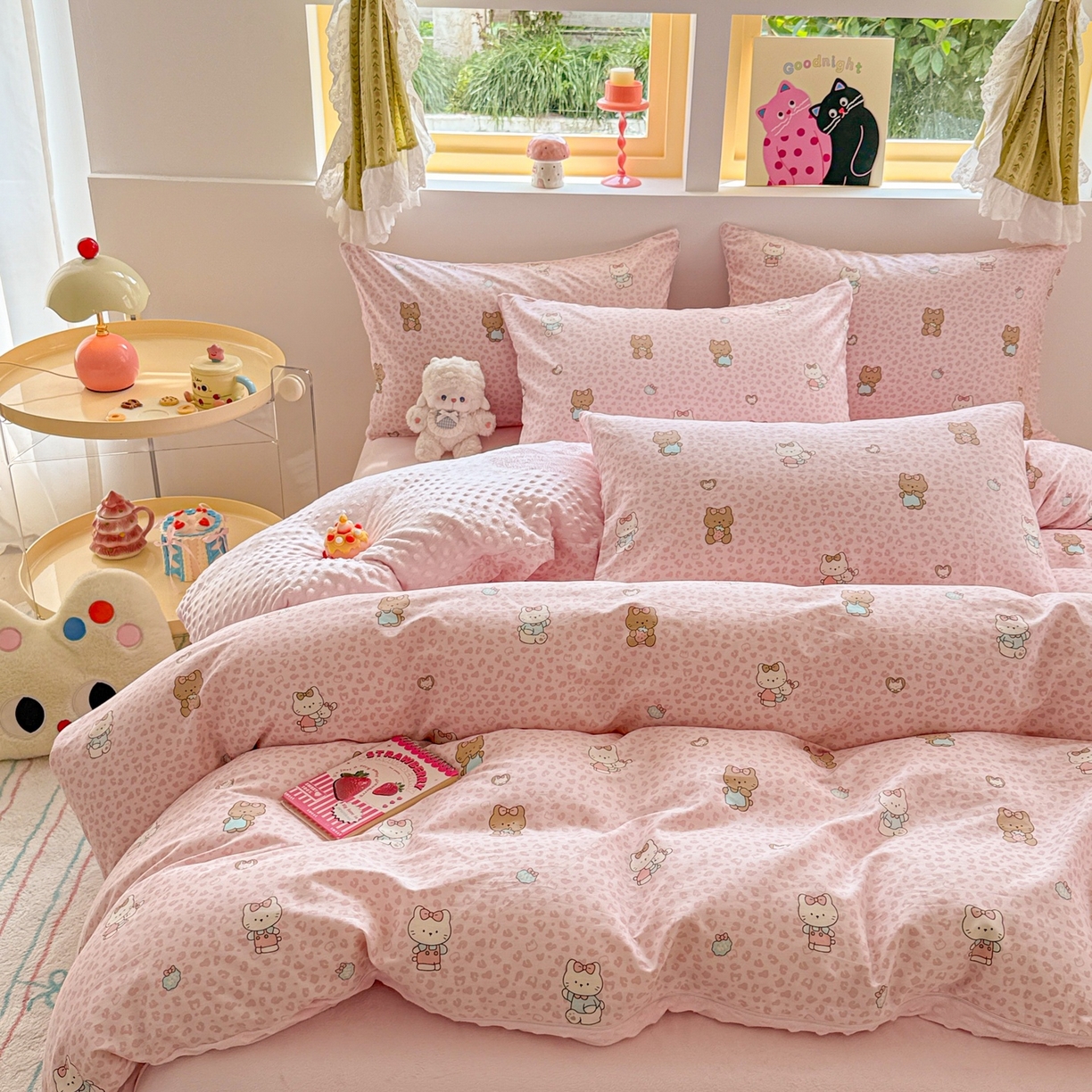 91家纺网 家纺一手货源 找家纺 简宜家居（朝初家纺） 2025新款全棉安抚豆豆绒卡通印花小清新四件套 豹纹-粉