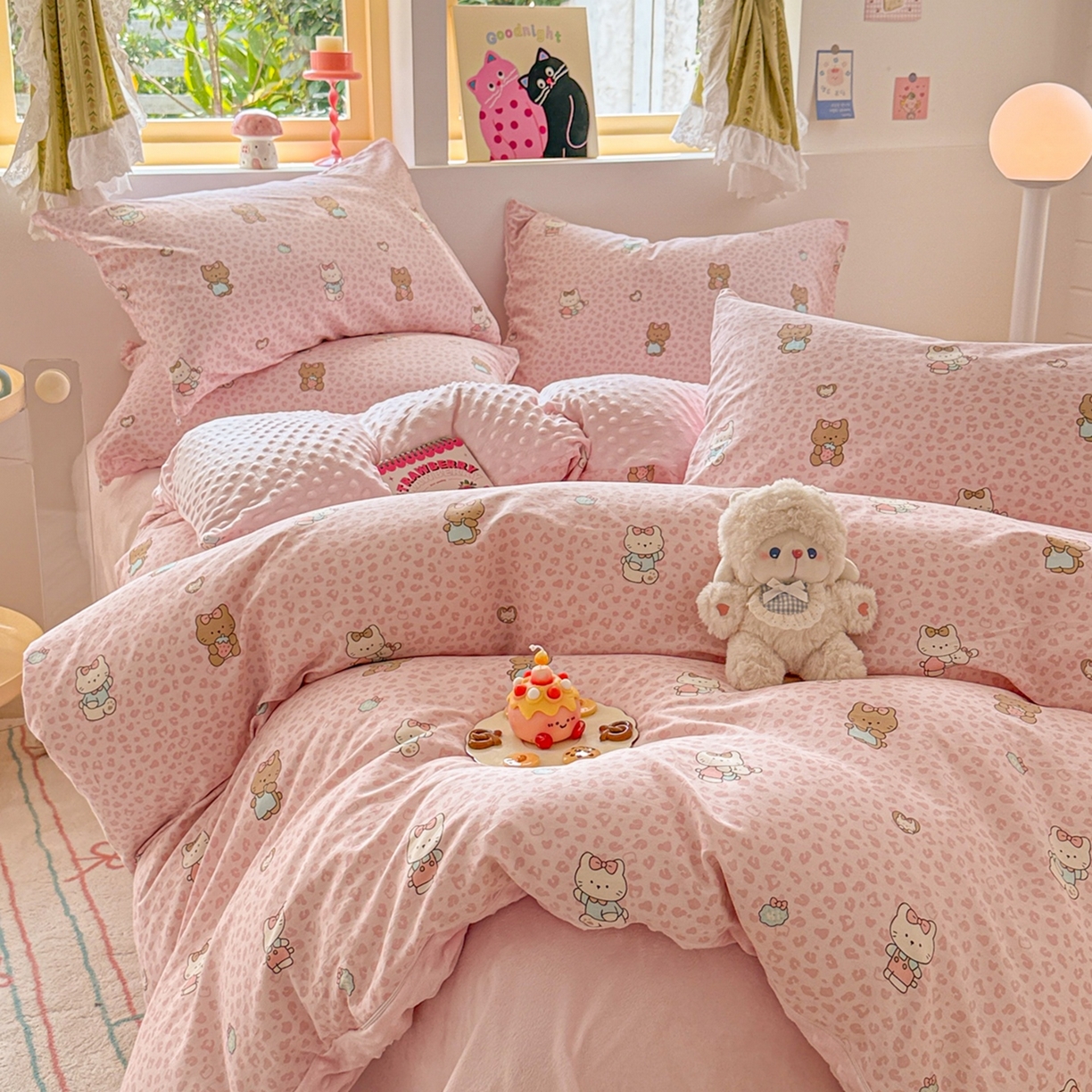 91家纺网 家纺一手货源 找家纺 简宜家居（朝初家纺） 2025新款全棉安抚豆豆绒卡通印花小清新四件套 豹纹-粉