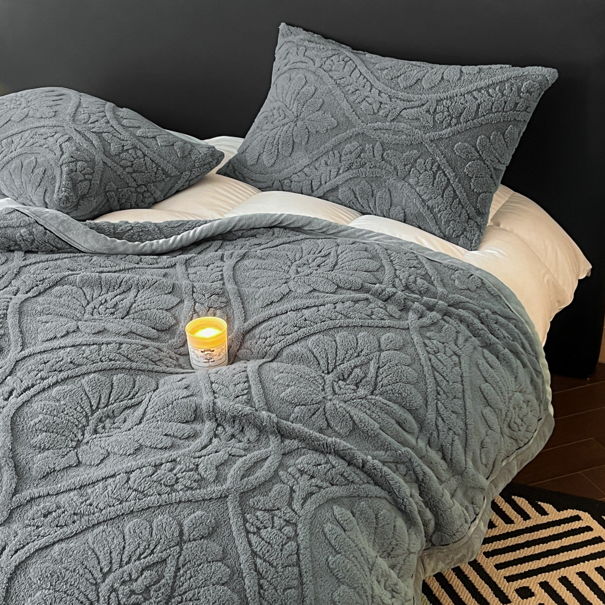 91家纺网 家纺一手货源 找家纺 欧邦 2025新款A类提花舒棉绒双面绒半边绒单层毯毯子毛毯 深灰