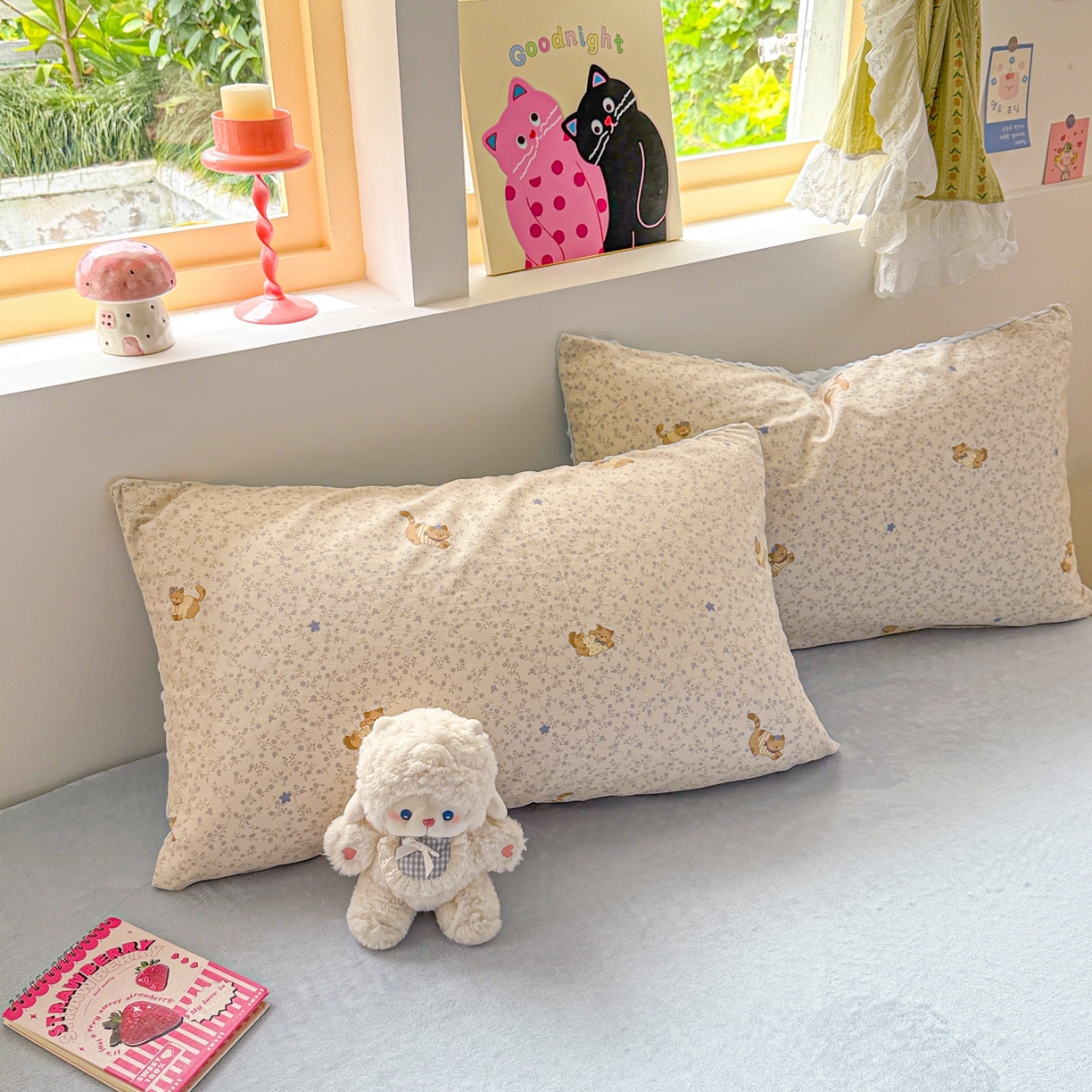 91家纺网 家纺一手货源 找家纺 简宜家居（朝初家纺） 2025新款全棉安抚豆豆绒卡通印花小清新四件套 蓝花兔