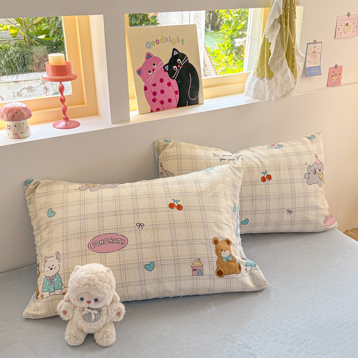 91家纺网 家纺一手货源 找家纺 简宜家居（朝初家纺） 2025新款全棉安抚豆豆绒卡通印花小清新四件套 萌宠格子铺