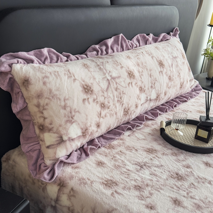 家之硕家纺 2025新款高克重兔毛绒轻奢风枕套系列 蝴蝶碎花紫