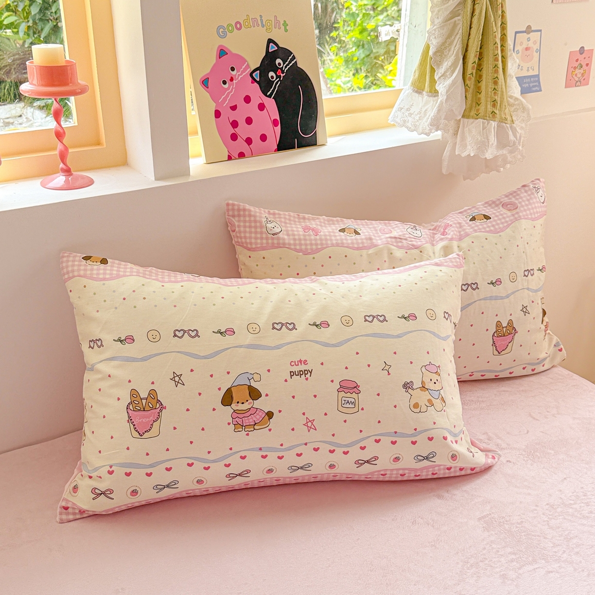 91家纺网 家纺一手货源 找家纺 简宜家居（朝初家纺） 2025新款全棉安抚豆豆绒卡通印花小清新四件套 甜心萌犬