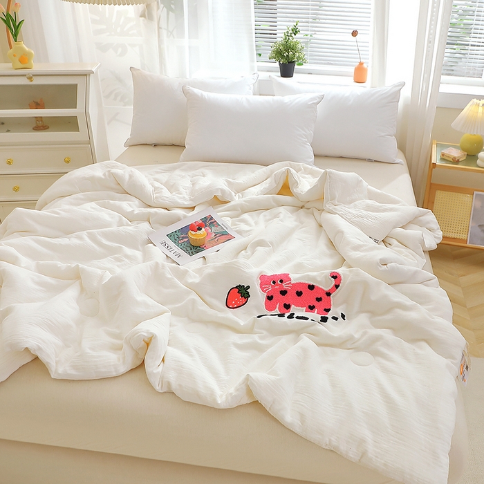 91家纺网 家纺一手货源 找家纺 （总）贝兰仙奴 2025新款全棉皱皱纱毛巾绣大豆被被子被芯