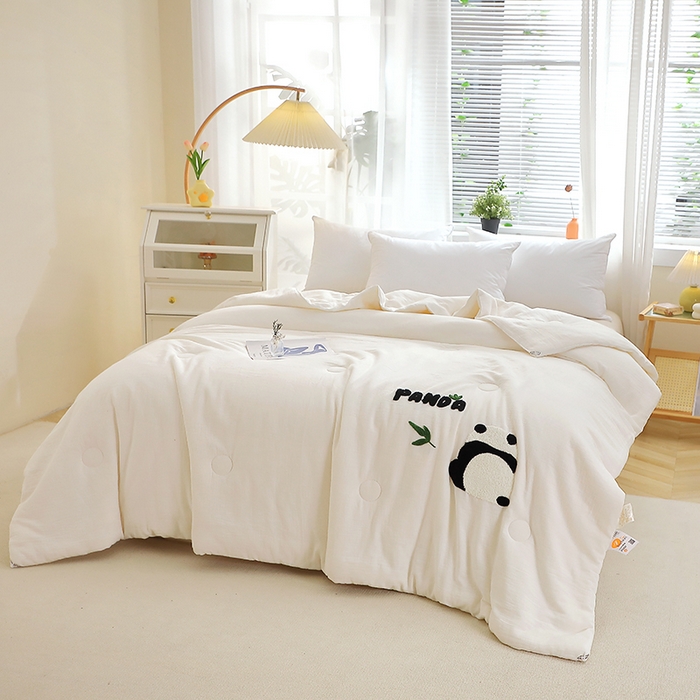 91家纺网 家纺一手货源 找家纺 贝兰仙奴 2025新款全棉皱皱纱毛巾绣大豆被被子被芯 萌萌熊