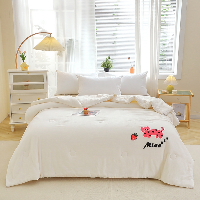 贝兰仙奴 2025新款全棉皱皱纱毛巾绣大豆被被子被芯 萌萌猫