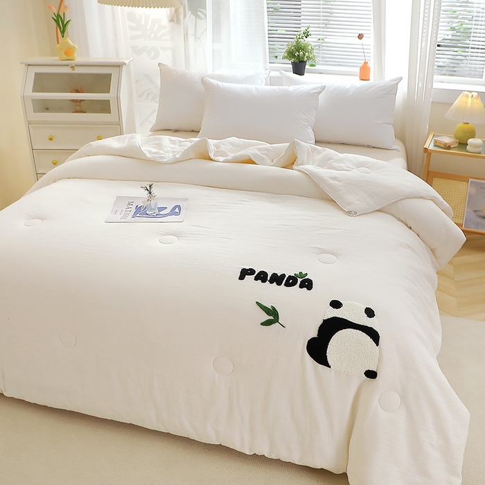 91家纺网 家纺一手货源 找家纺 贝兰仙奴 2025新款全棉皱皱纱毛巾绣大豆被被子被芯 萌萌熊