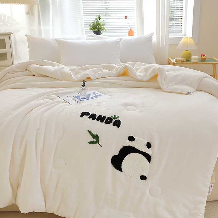 91家纺网 家纺一手货源 找家纺 贝兰仙奴 2025新款全棉皱皱纱毛巾绣大豆被被子被芯 萌萌熊