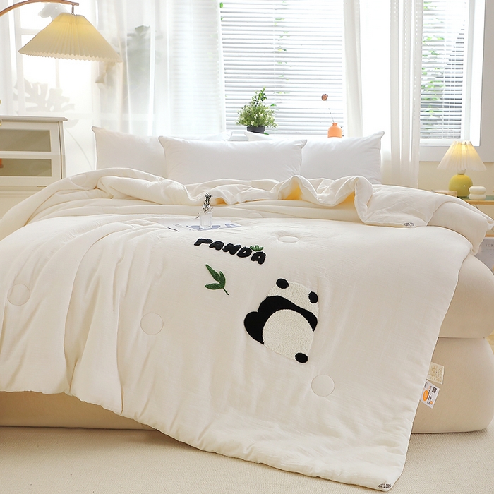 91家纺网 家纺一手货源 找家纺 贝兰仙奴 2025新款全棉皱皱纱毛巾绣大豆被被子被芯 萌萌熊