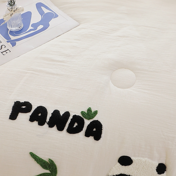 91家纺网 家纺一手货源 找家纺 贝兰仙奴 2025新款全棉皱皱纱毛巾绣大豆被被子被芯 萌萌熊