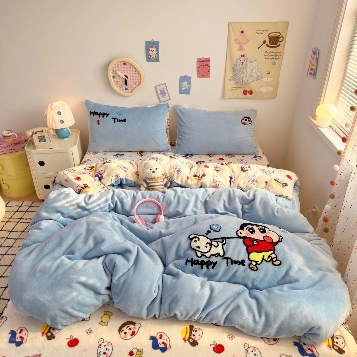 三元色 2025新款牛奶绒绣花毛巾绣四件套 牛奶绒调皮小新