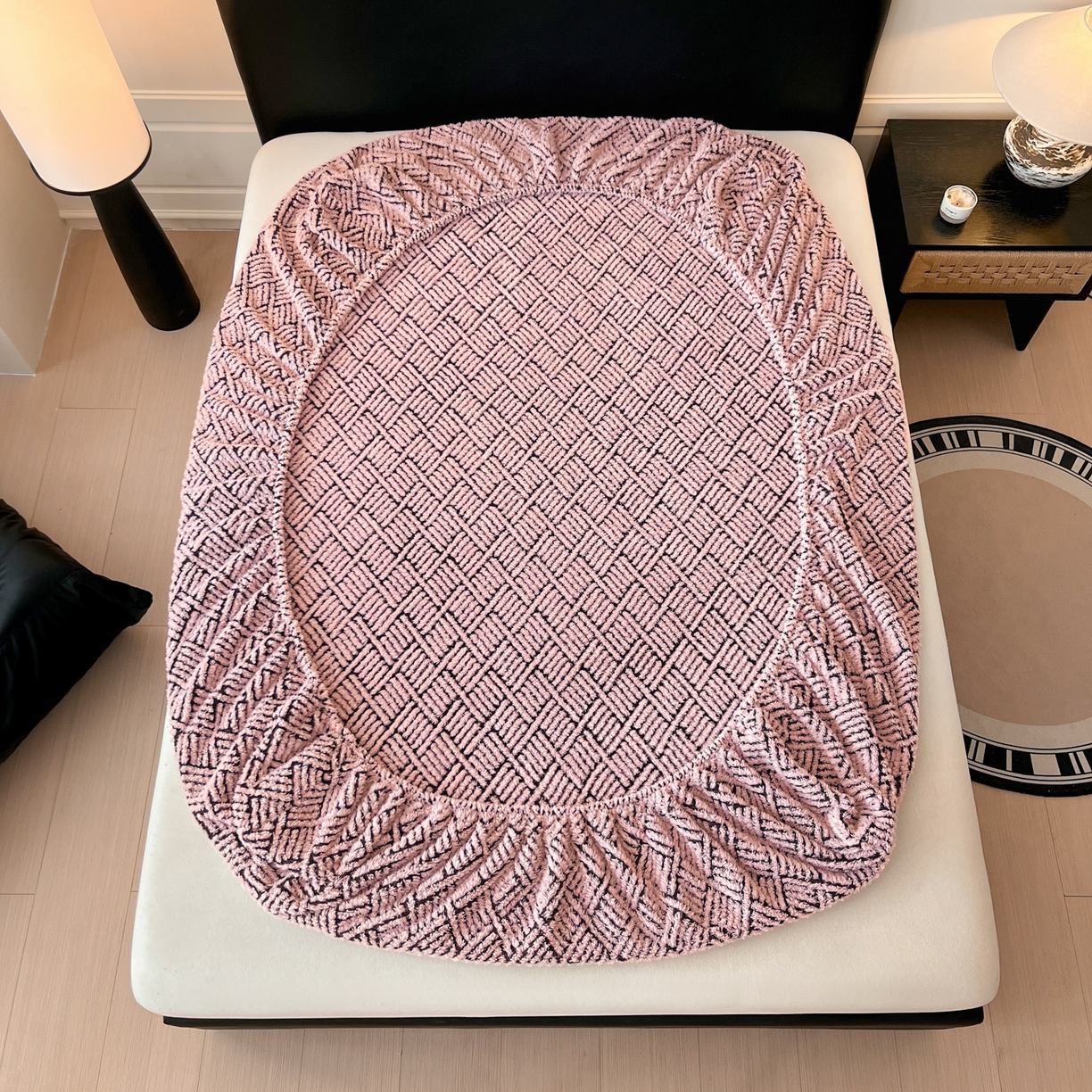 91家纺网 家纺一手货源 找家纺 欧邦 2025新款提花暖阳舒棉绒单床笠-梦境 梦境-粉玉