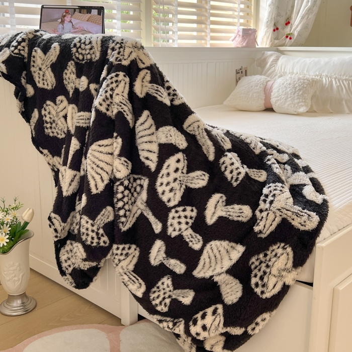 妖妖家纺 2025新款高克重阳离子羊羔绒保暖双面毛毯 蘑间雪绒