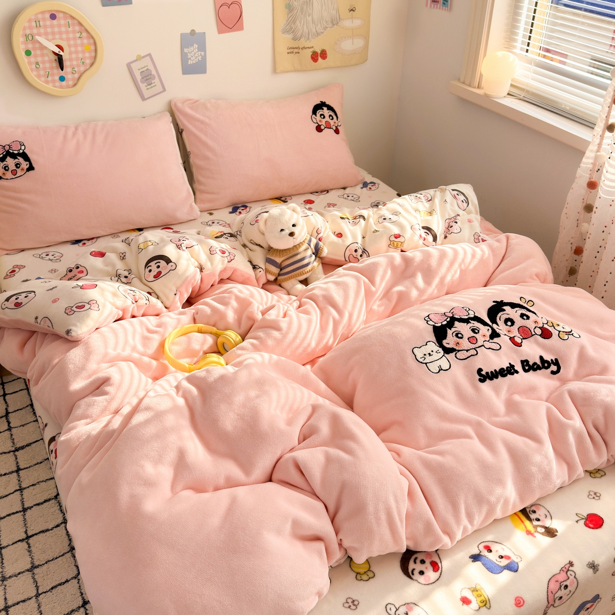 91家纺网 家纺一手货源 找家纺 三元色 2025新款牛奶绒绣花毛巾绣四件套 牛奶绒好伙伴