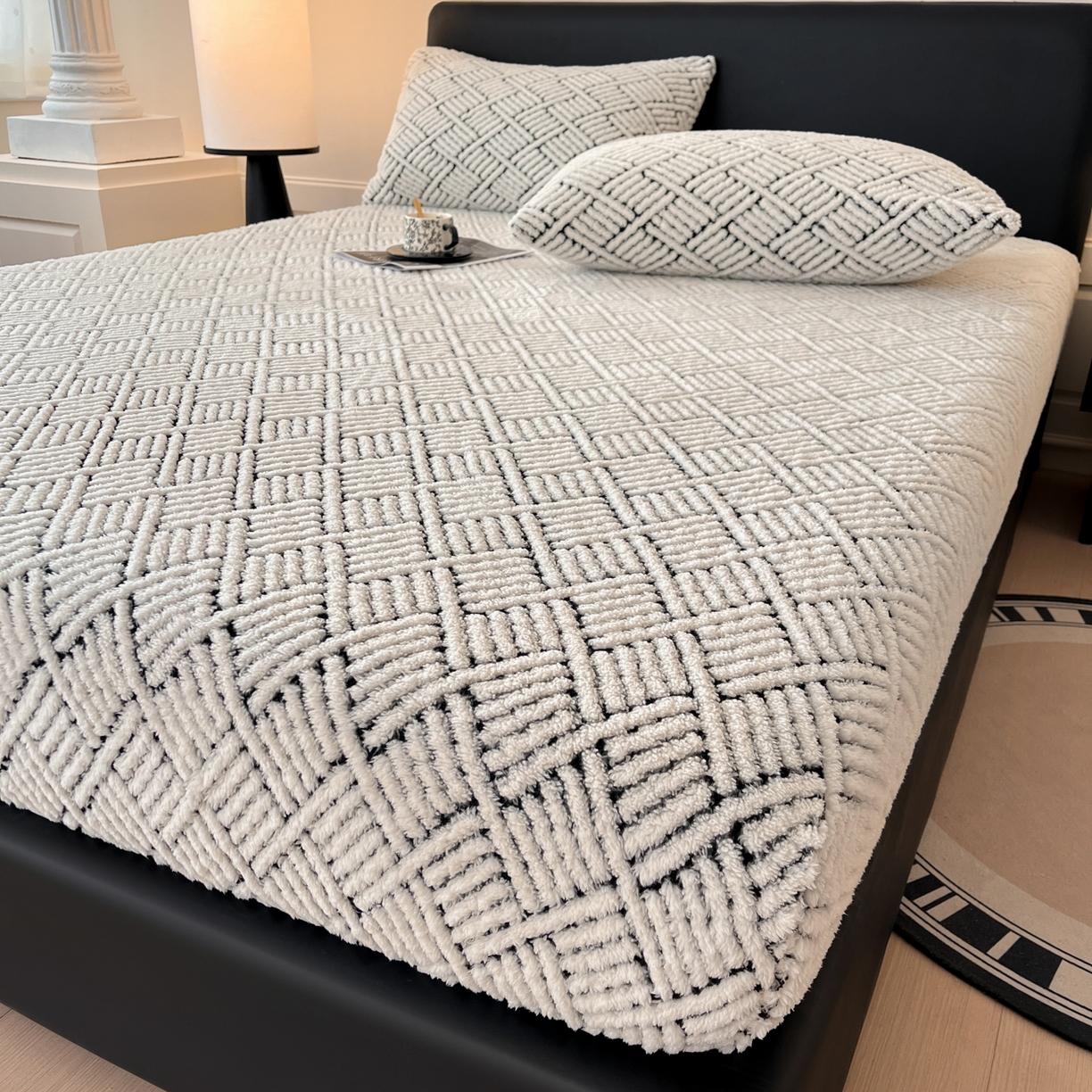 91家纺网 家纺一手货源 找家纺 欧邦 2025新款提花暖阳舒棉绒单床笠-梦境 梦境-幻白