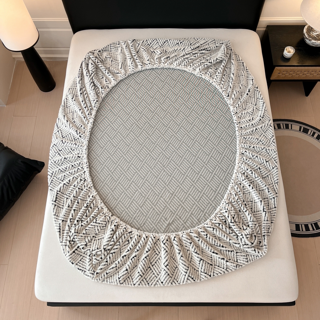 91家纺网 家纺一手货源 找家纺 欧邦 2025新款提花暖阳舒棉绒单床笠-梦境 梦境-幻白