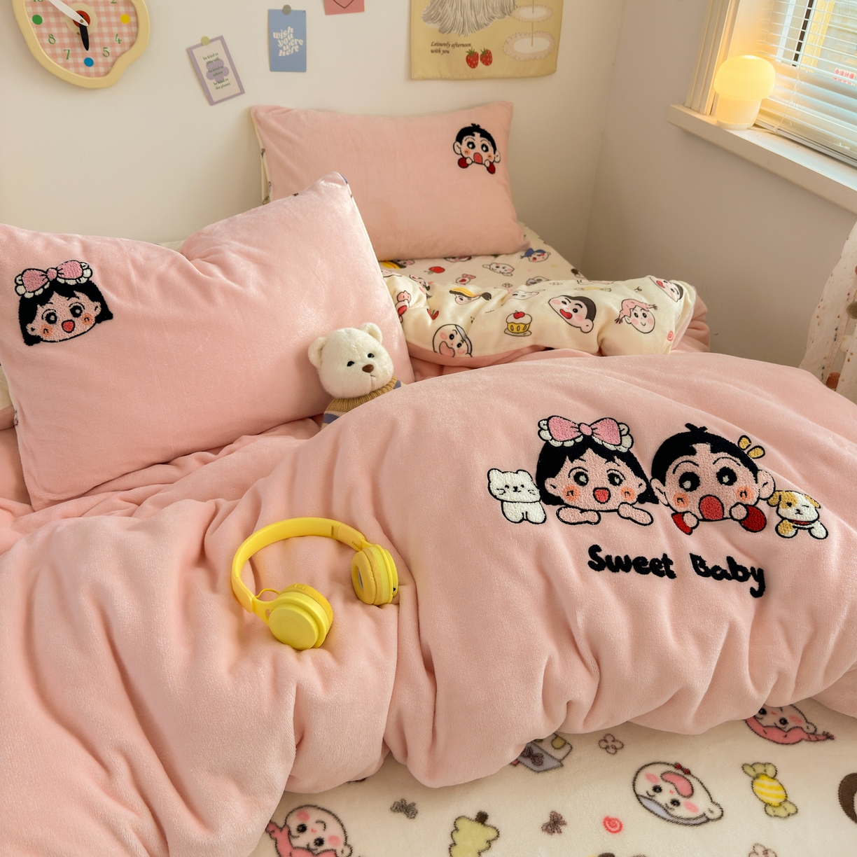 91家纺网 家纺一手货源 找家纺 三元色 2025新款牛奶绒绣花毛巾绣四件套 牛奶绒好伙伴