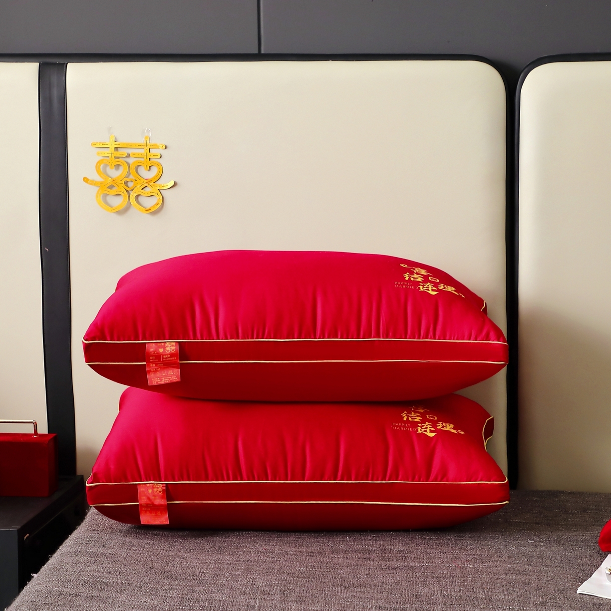 91家纺网 家纺一手货源 找家纺 （总）糖果枕芯 2025新款全棉烫画婚庆枕芯系列-喜结连理